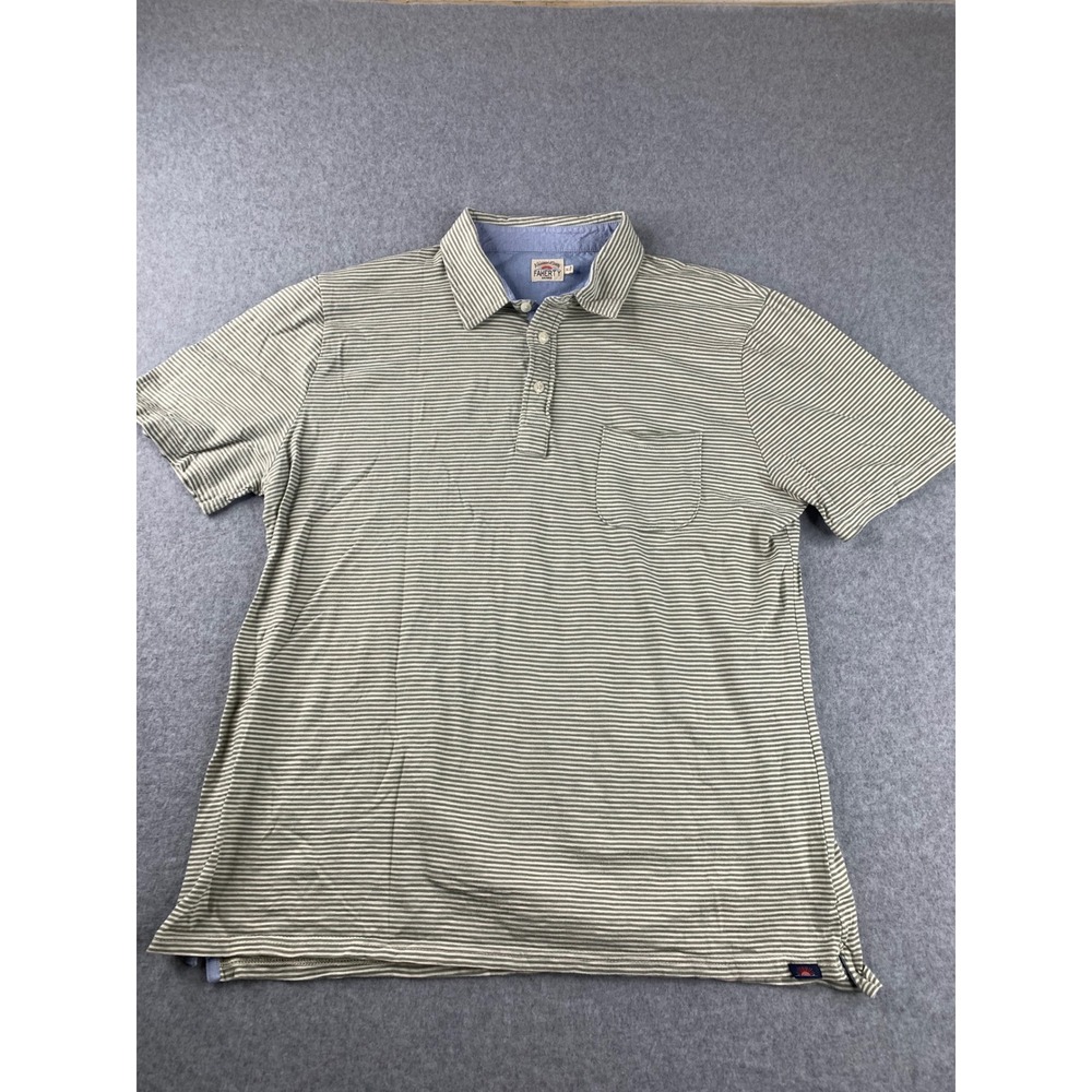 Faherty Polo Shirt‎ Mens XL Green Striped Short Sleeve Pocket Cotton Blend